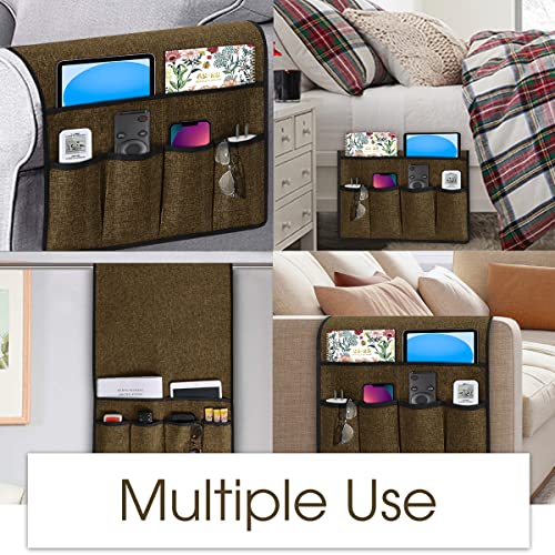Armrest Organizer for Sofa and Recliner with 6 Pockets, Linen Fabric