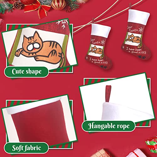 BSTAOFY Cat Christmas Stocking with Embroidery - Red & White Xmas Sock (Cat)