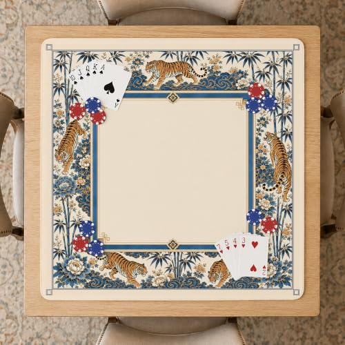 Chinoiserie Tiger Mahjong Mat 31.5" Square - Anti-Slip Noise-Reducing Cover