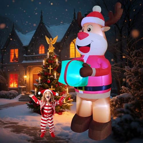 12FT Giant Inflatable Reindeer with LED Lights for Outdoor Christmas Yard Decoration