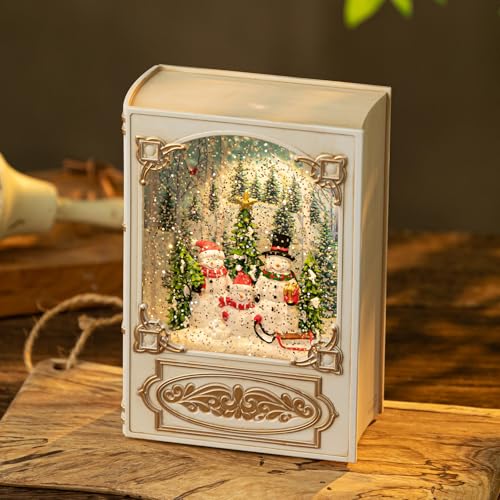 Weijiplie Vintage Book Santa Snow Globe Lantern with Music and Lights - Beige Variation