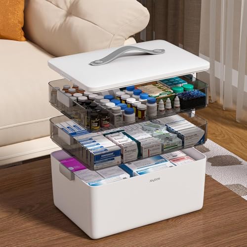 3-Tier Portable Medicine Storage Box, First Aid Organizer with Handle