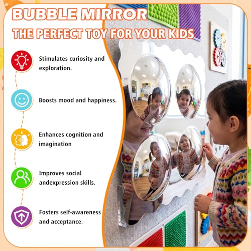 Sensory Wall Bubble Mirror for Kids, 19-inch Acrylic Convex Sensory Toy