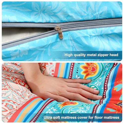 Japanese Twin Size Futon Mattress Cover with Zipper - Retro Design