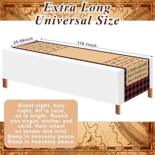 CrystalSylara Red and Black Plaid Christmas Table Runner, Silent Night Design, 118 Inch