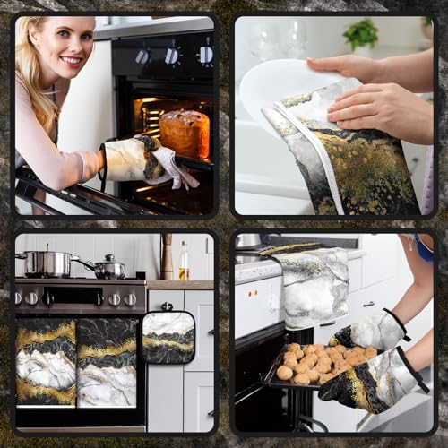 6-Piece Marble Kitchen Set: Oven Mitts, Pot Holders, and Dish Towels