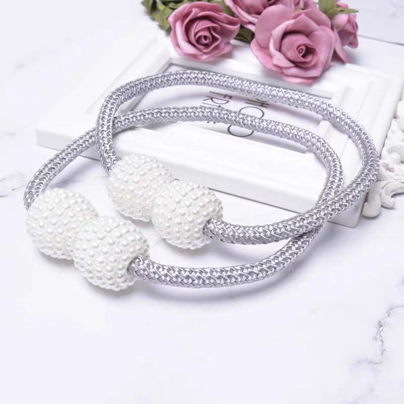 Magnetic Curtain Tiebacks - 8 Pack Grey Braided Rope Holdbacks No Drill