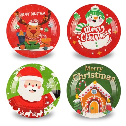 BOKFJBP 48Pcs Christmas Paper Plates Set - 4 Designs Santa Reindeer Gingerbread 7in (Variant: Christmas)