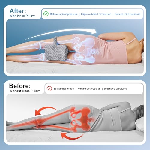 Knee Pillow for Side Sleepers - Memory Foam Leg Support for Pain Relief