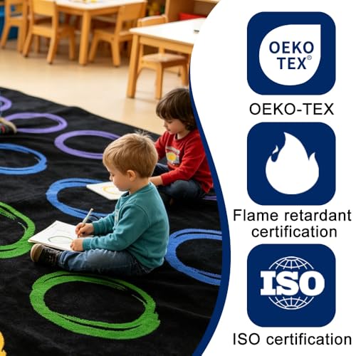 Large Classroom Seating Rug - 13' x 7'7" Colorful Circle Carpet for 24 Kids