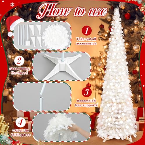 Leyndo 6 Pcs 5 ft Collapsible Artificial Christmas Tree, White