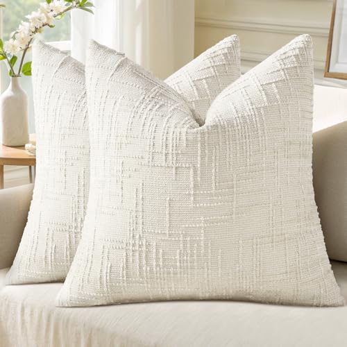 Textured Chenille Throw Pillow Covers 18x18 Set of 2 - Cream White