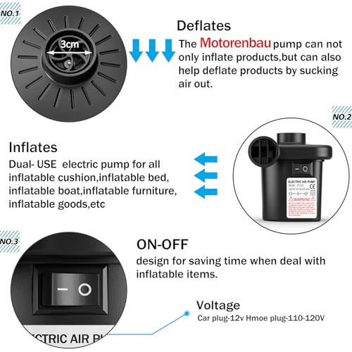 Portable Electric Air Pump for Inflatables - 110V AC/12V DC Inflator & Deflator