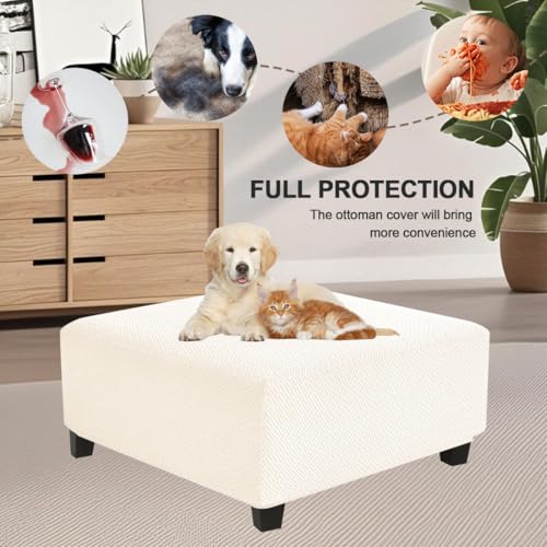 Large Waterproof Square Ottoman Cover with Elastic Bottom - Beige