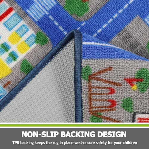Kids City Road Playmat - 5' x 6'6" Washable Non-Slip Car Track Area Rug