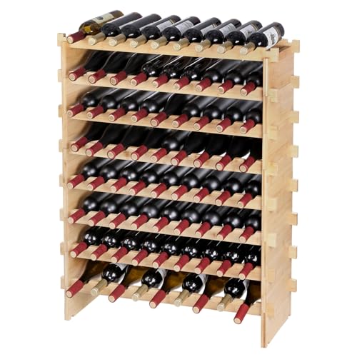 8-Tier 72-Bottle Stackable Bamboo Wine Rack, Freestanding Storage Shelf