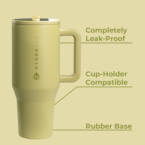HydroJug Traveler - 32 oz Insulated Water Bottle with Handle & Flip Straw - Leak Resistant, Olive