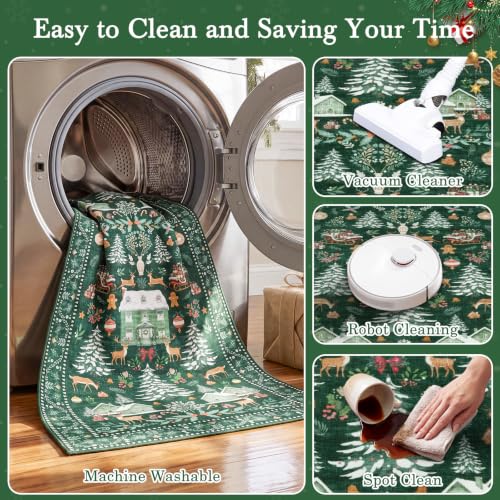 famibay Green 2' x 8' Christmas Runner Rug Non-Slip Washable Kitchen Decor