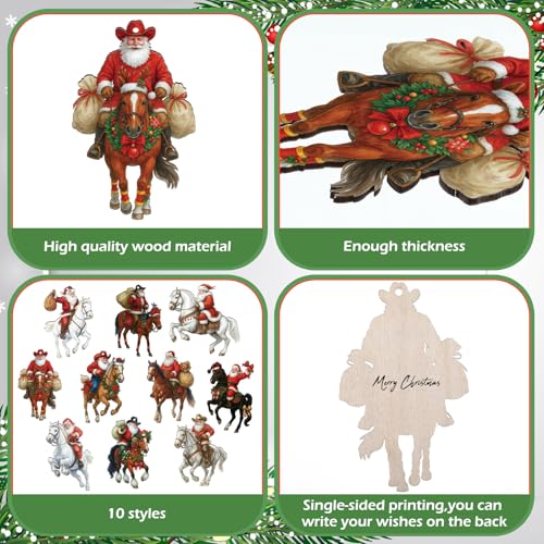 Huwena Vintage Santa Claus on Horse Wooden Christmas Ornaments - 30 Pack