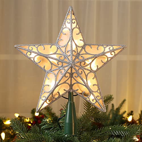 3D Lighted Christmas Star Tree Topper - 9.5 Inch Double Sided Star