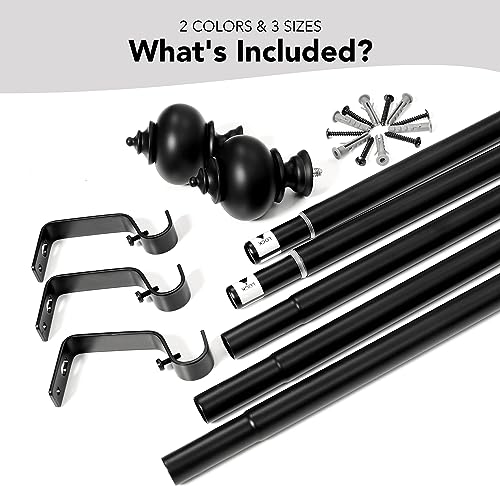 Deconovo Heavy-Duty Black Curtain Rod, Adjustable 48-84 Inch Long Rods for Windows, Decorative Telescoping Window Rod, 3/4 Inch Metal Tube for Curtains, Easy Install, Wall?Mount Hardware Included