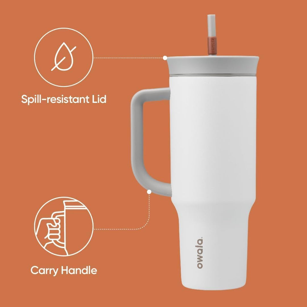 Owala 40 oz Stainless Steel Insulated Travel Tumbler - Spill Resistant Lid, Straw & Carry Handle - Gray