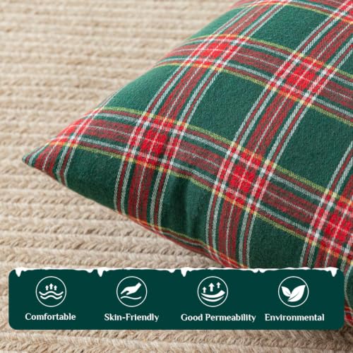 Softalker Christmas Plaid Throw Pillow Covers Set of 4, 18x18 Inch, Green