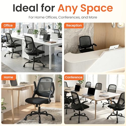 Ergonomic Mesh Office Chair with Flip-Up Arms and Lumbar Support, Black