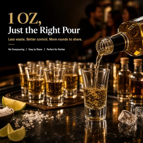 Ruckae 12-Pack 1oz Clear Shot Glasses Set with Heavy Bases - Bulk Liquor Cups