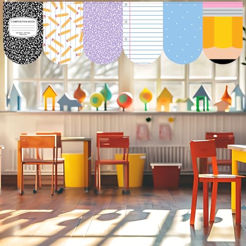 6-Piece Velvet Classroom Curtains - Composition Notebook Design 24x35 Inch