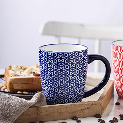 Selamica Vintage Blue 16 oz Ceramic Coffee Mug Set of 6 - Dishwasher & Microwave Safe