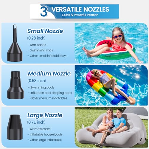 Portable Electric Air Pump for Inflatables with 3 Nozzles
