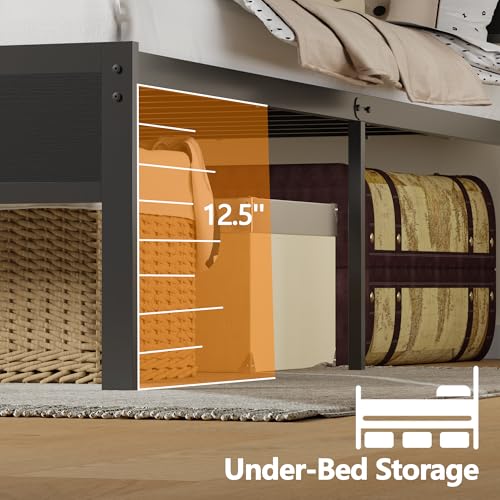 Full Size Metal Platform Bed Frame with Storage Headboard & LED Light