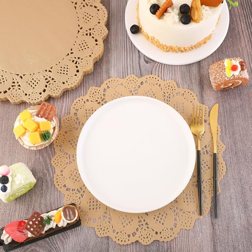 12-Inch Round Kraft Paper Doilies - 150-Pack Disposable Lace Placemats