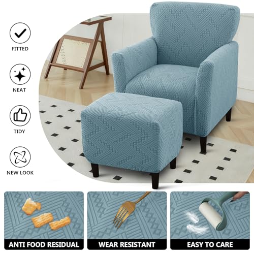 Stretch Chair and Ottoman Cover Set - Non-Slip Jacquard Fabric, Blue