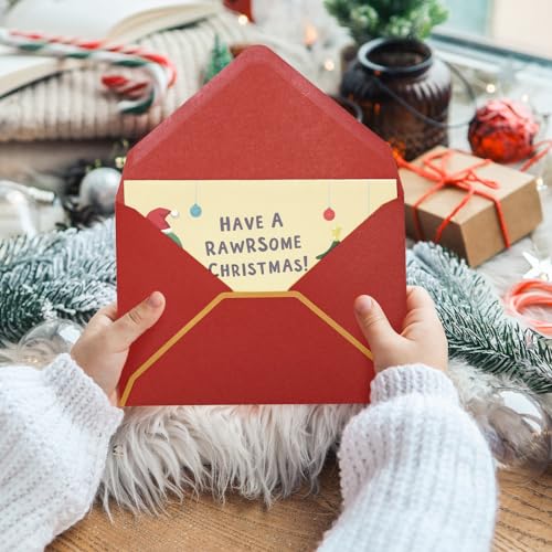 MATICAN 50-Pack A7 Invitation Envelopes with Gold Foil Borders, 5.25 x 7.25 in, Red & Green Christmas Colors