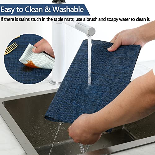 Navy Blue Vinyl Placemats Set of 4 - Heat Resistant & Washable Table Mats