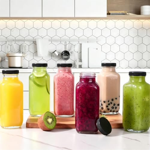 16oz Glass Juice Bottles with Airtight Lids - 10 Pack Reusable Containers