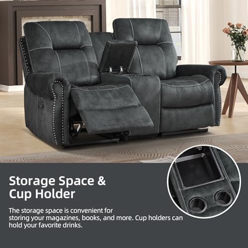 2-Seater Manual Reclining Loveseat with Center Console and Cup Holders
