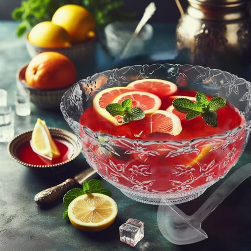 8-Quart Clear Punch Bowl Set with Ladle and 10 Wine Cups for Parties