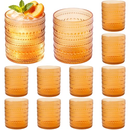 12PCS Vintage Hobnail Plastic Drinking Glasses, 13 oz Embossed Tumbler Set