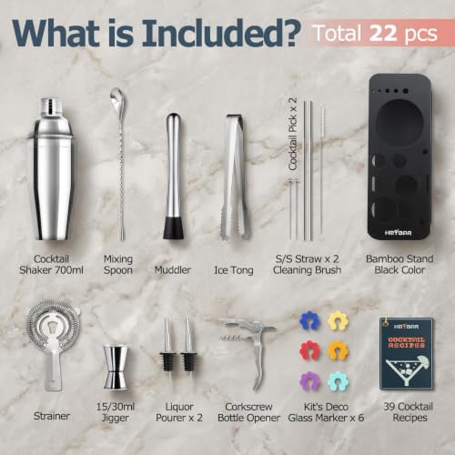 Black 22-Piece Cocktail Shaker Set with Recipe Cards & Bar Tools - Home Bartender Kit