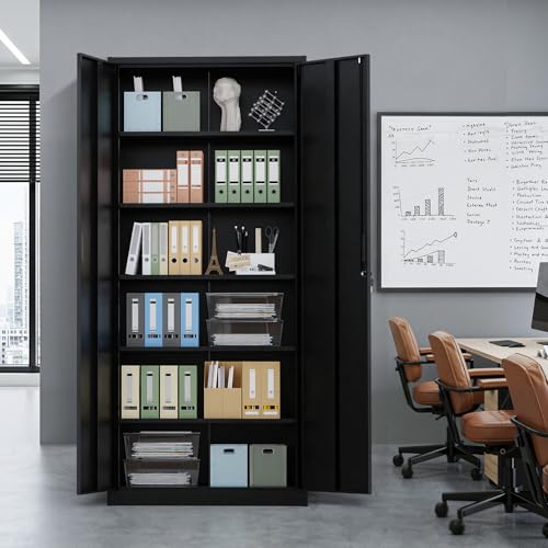 71-Inch Tall Metal Storage Cabinet with 5 Adjustable Shelves and Lockable Doors