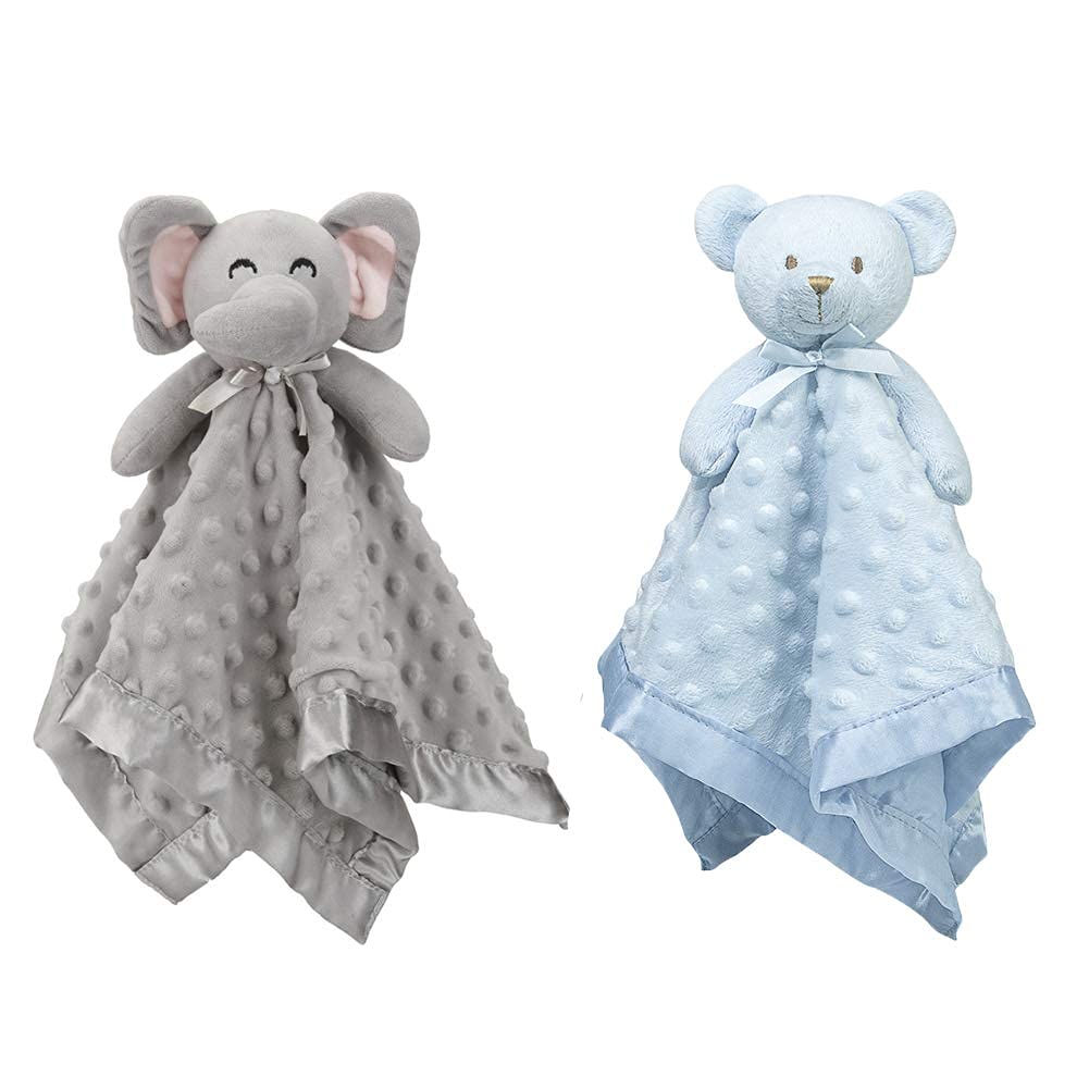 Pro Goleem Security Blanket - Soft Elephant and Bear Design | 16-Inch Comfort for Babies