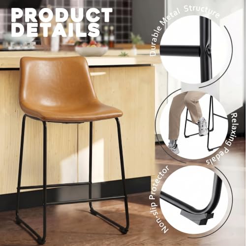 26-Inch Counter Height Bar Stools - Set of 2 Faux Leather Kitchen Chairs