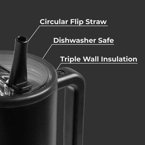 HydroJug Traveler - 32 oz Insulated Water Bottle with Handle & Flip Straw - Leak Resistant, Black