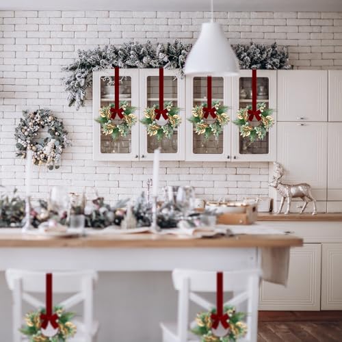 Lyrow Luxurious Style Mini Christmas Cabinet Wreaths - Pack of 8 with Ribbon Bow
