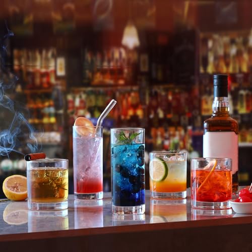 12-Piece Glassware Set: Highball and Rock Drinking Glasses with Straws