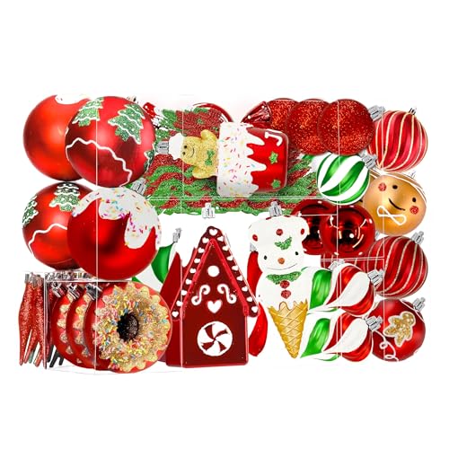 SHareconn 86Pcs Christmas Tree Ornaments Set – Shatterproof Red, Green & White Ball Baubles