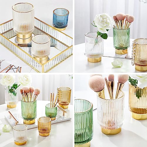 DASITON Clear Glass Makeup Brush Holder Organizer Vintage Striped Vase L